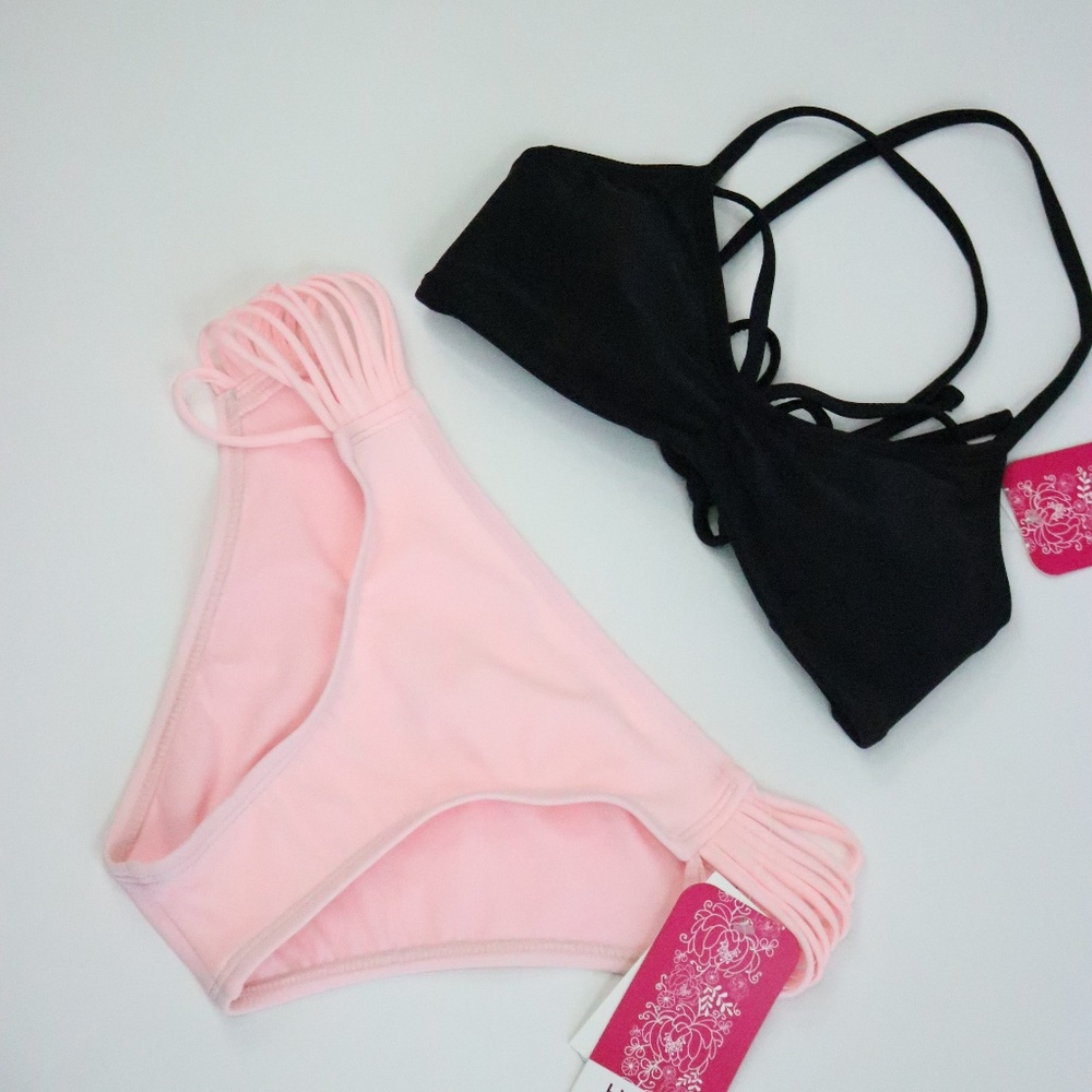 HULA HONEY 2pc Black & Pink Bikini Set - Small - NEW - Picture 4 of 5